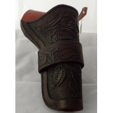 Handmade Cross Draw Lined Holster in Dark Brown Leaf Design RH